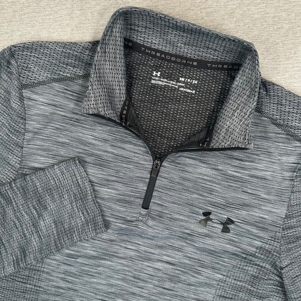 Under Armour 1/4 Zip Pullover Mens Small Grey Space Dye Threadborne HeatGear